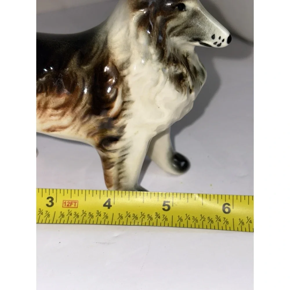 Vintage  Ceramic Porcelain  Border Collie Dog Figurine Trio Black Brown White